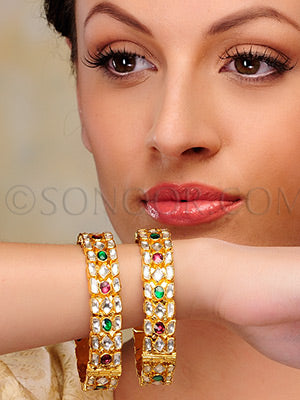 Kundan, rhodonite, and jade stones Bangles