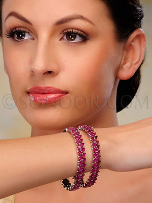 Silver rhodium finish ruby Cubic Zirconia Pair kada