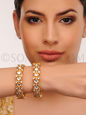 Gold finish kundan Pair Bangles