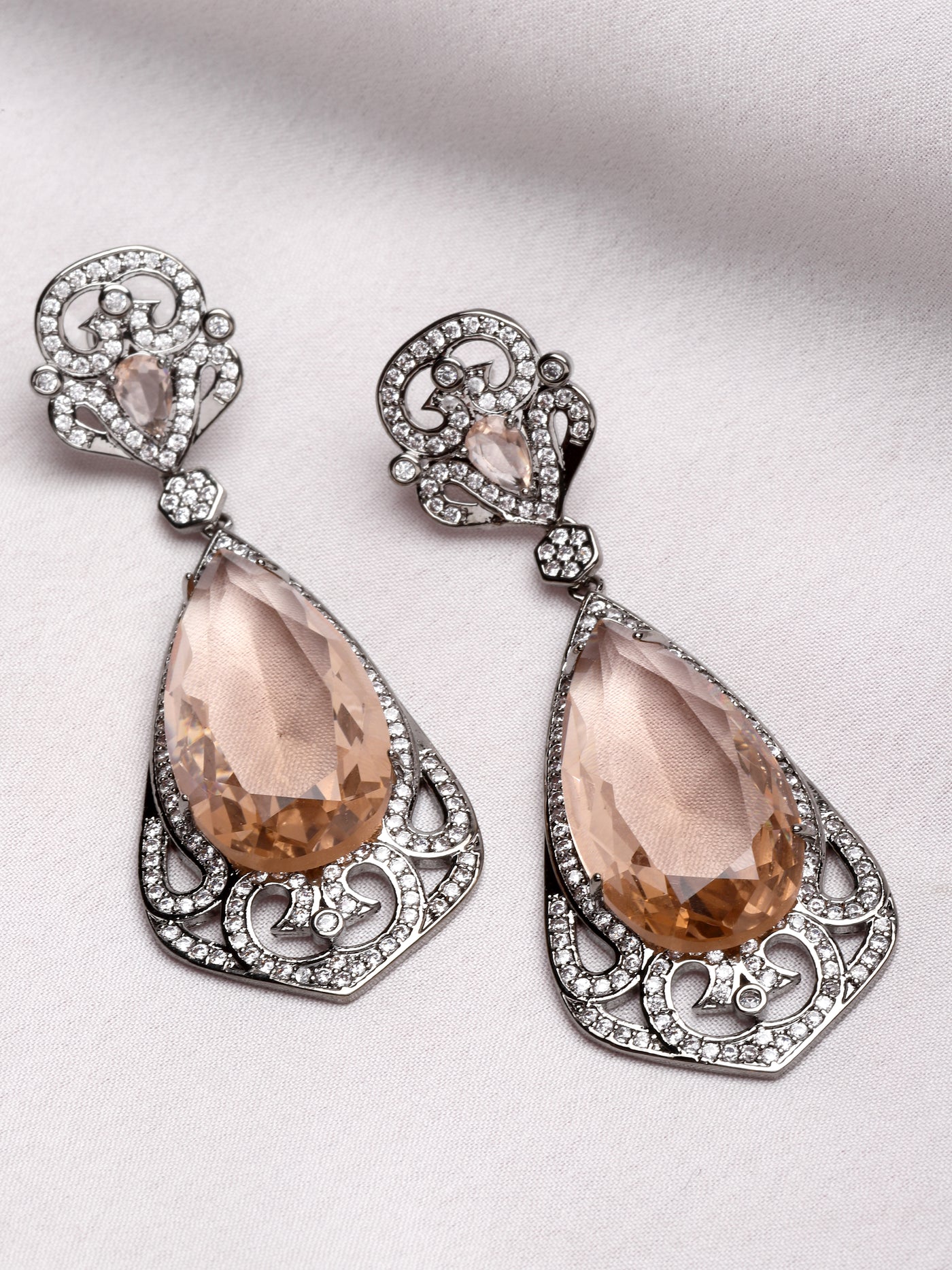 Victorian Smoky & White Cubic Zirconia Earrings
