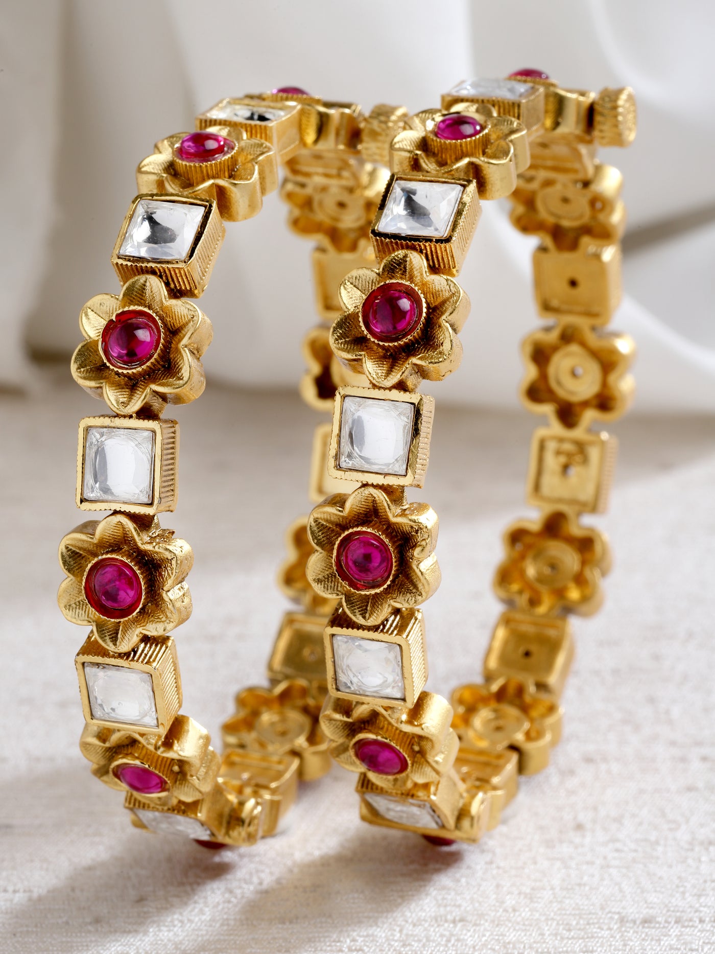 Gold Finish Kundan Jade Pair Bangles