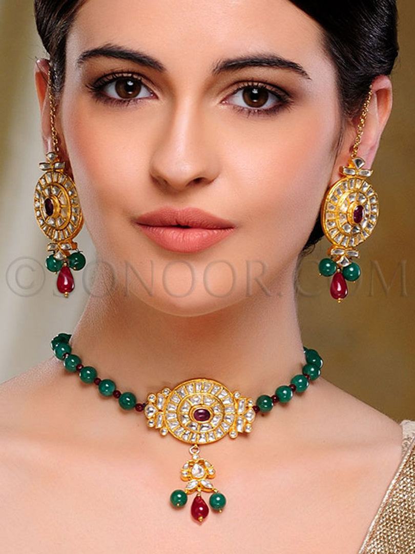 Reet Pachi kundan, ruby, and jade Necklace Set