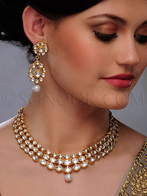 Nalika Pachi kundan and pearl droplet Necklace Set