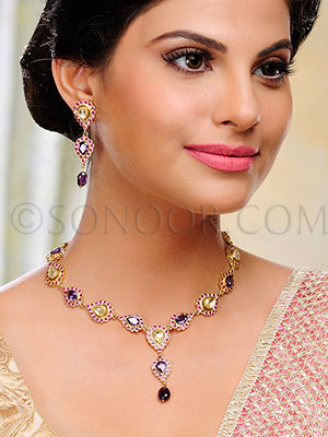 Gira Amethysts, jade, and kundan stones Necklace Set
