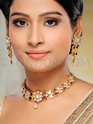 Pal Kundan and rhodonite stones Necklace Set