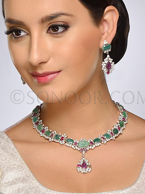 Enshi Ruby and smokey stones Necklace Set