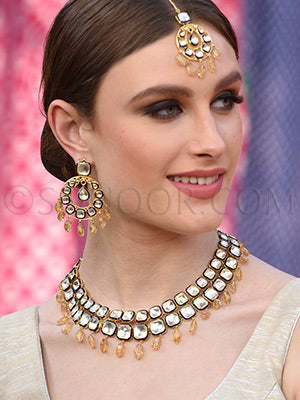 Kashni kundan meena kari and citrine droplets Necklace Set