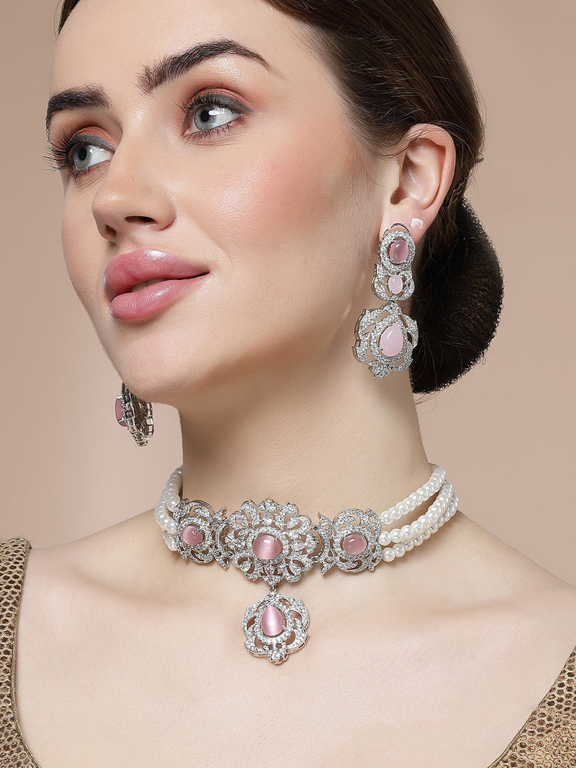 Anchal cubic zircons and malachite stones Choker Necklace Set