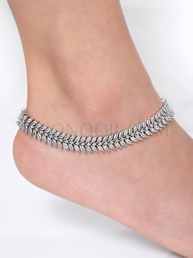 Silver Rhodium Finish Cubic Zirconia Payal
