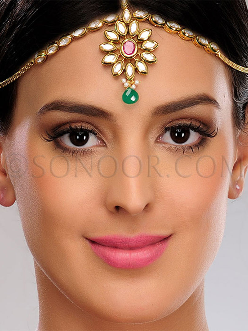 Meena Kari Red & Green Jade Matha Patti