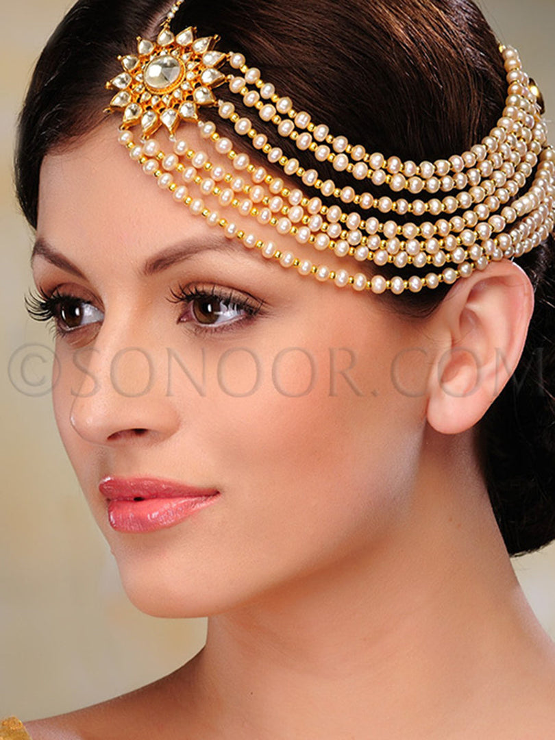 Kundan & pearl handcrafted Half Matha Patti