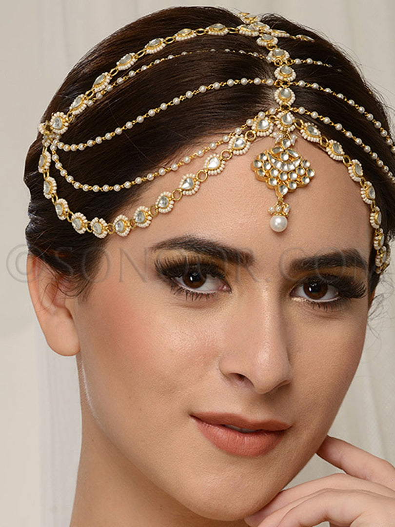 Kundan Pearl Drop String Matha Patti