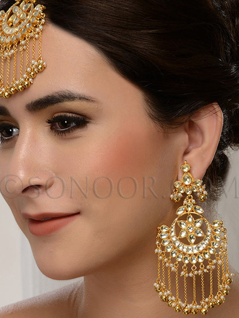 Kundan golden Ball drop Maang Tika With earrings