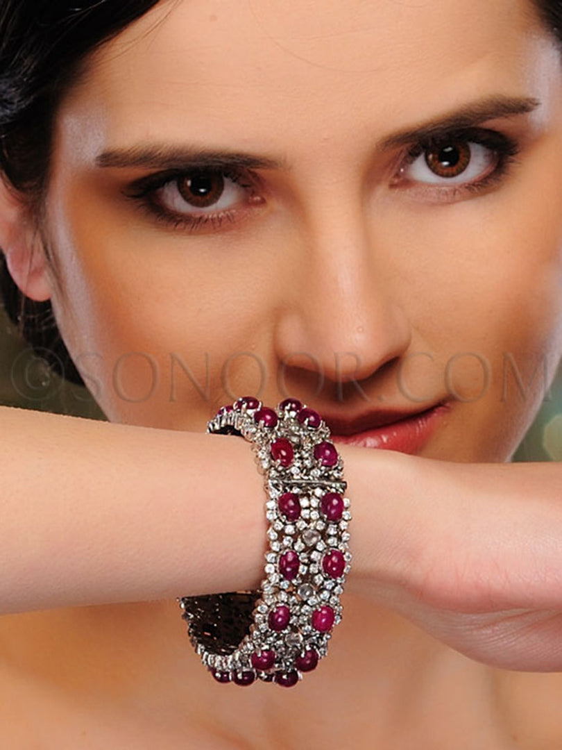 Kanitha Cubic Zirconia Red Jade Kada