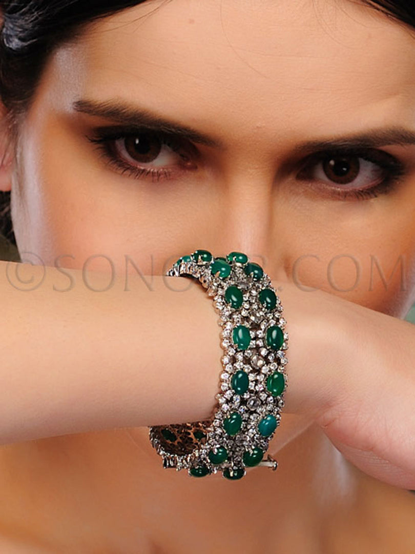 Kanitha Cubic Zirconia Green Jade Kada