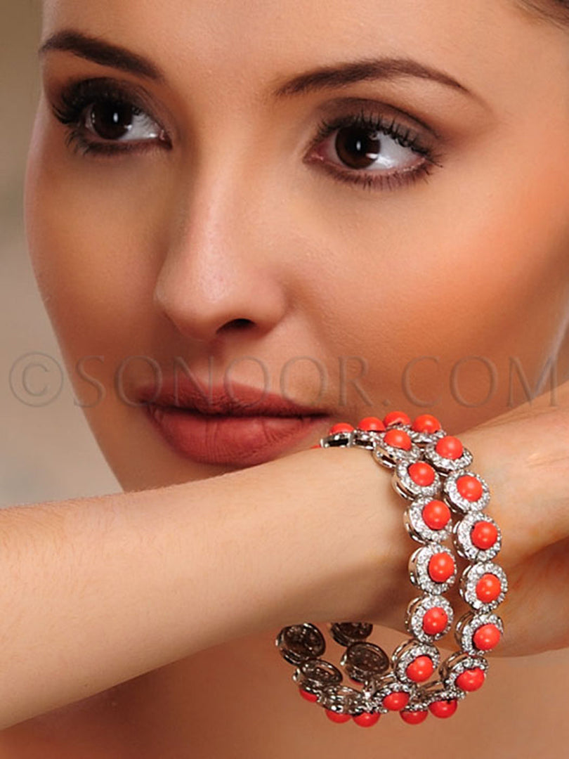 Atima Cubic Zirconia Red Coral Pair Bangles