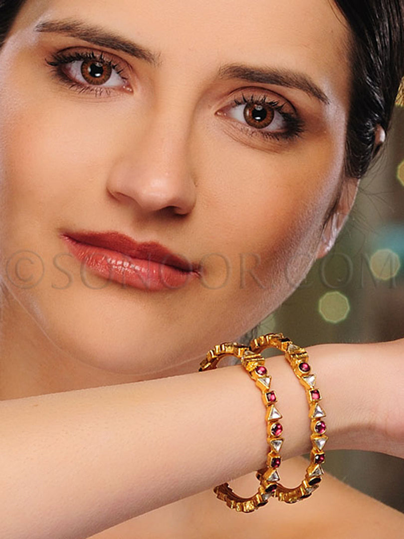 Kundan Rhodonite Pair Bangles