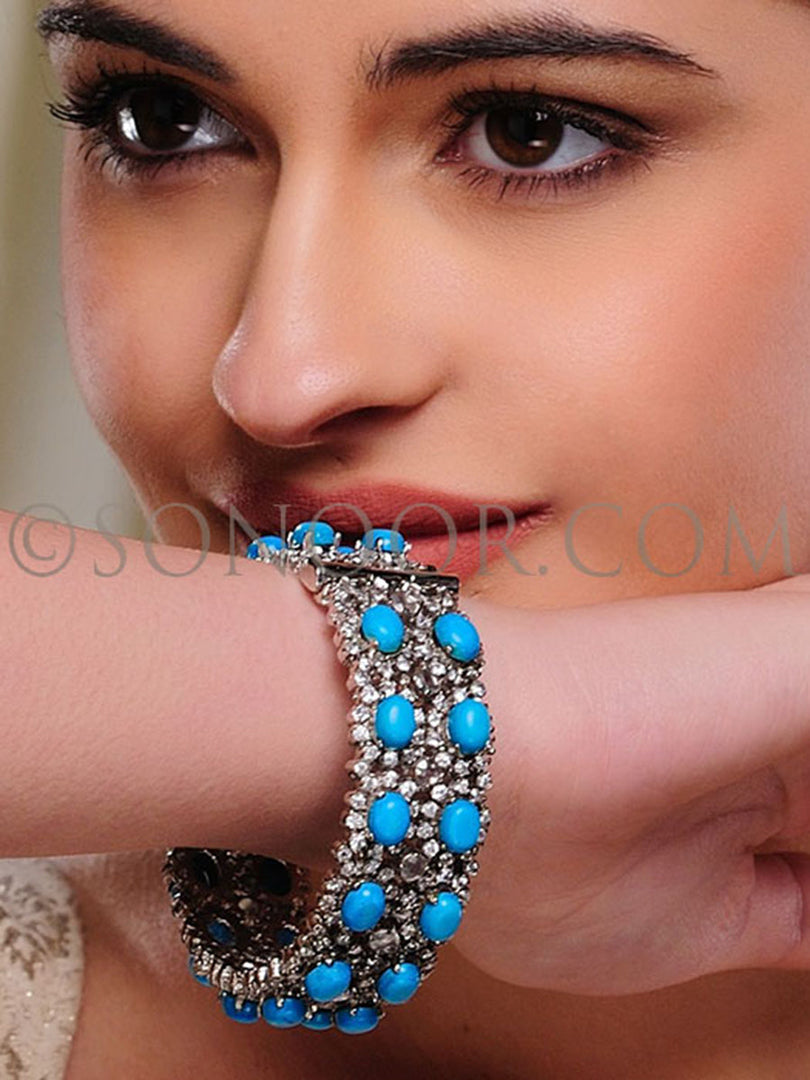 Kanitha Victorian Cubic Zirconia Turquoise Kada