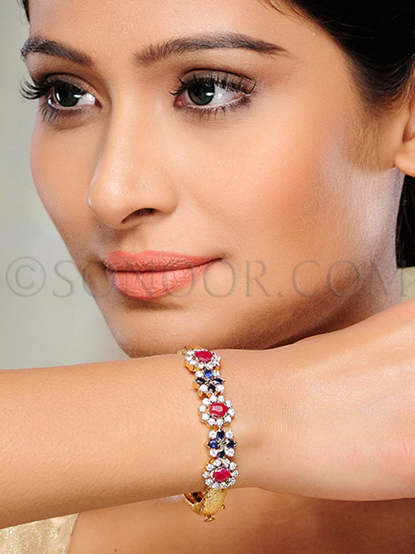 Cubic Zirconia Blue & Red Stone Bracelet