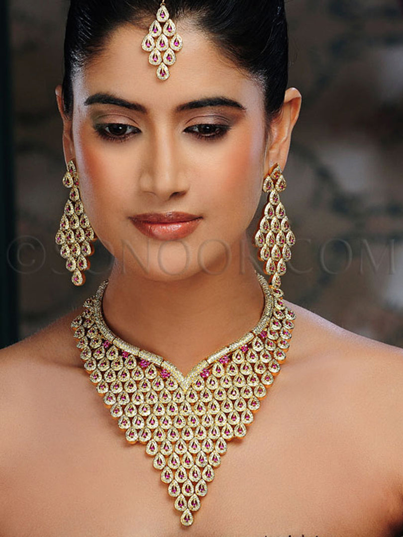 Laasya Frosted Gold Finish Cubic Zirconia Bridal set