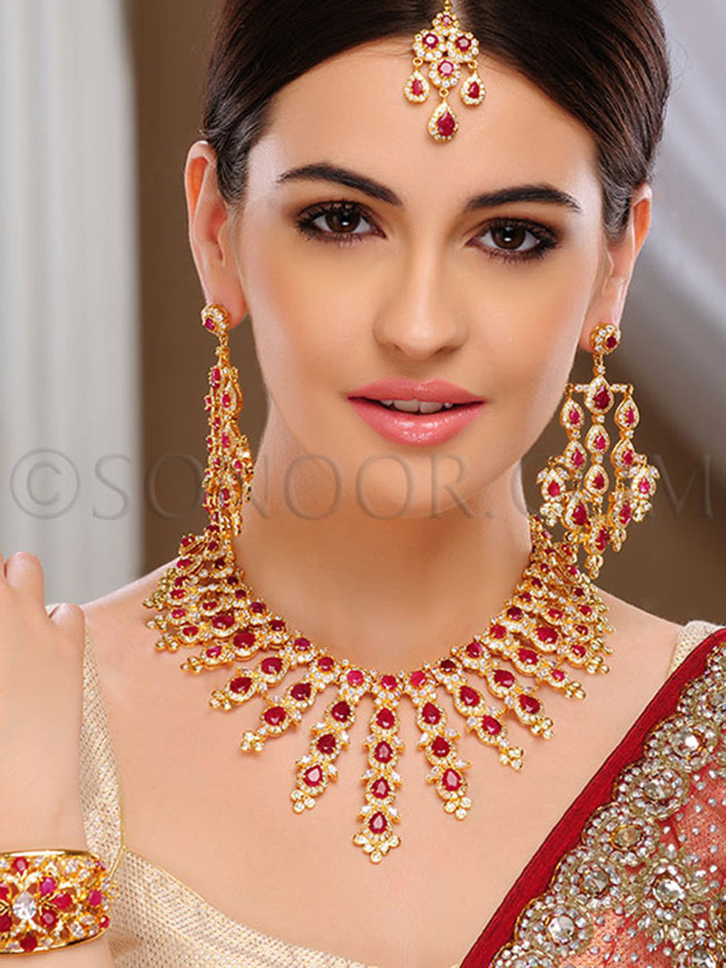 Jash Cubic Zirconia Red Jade Bridal Set