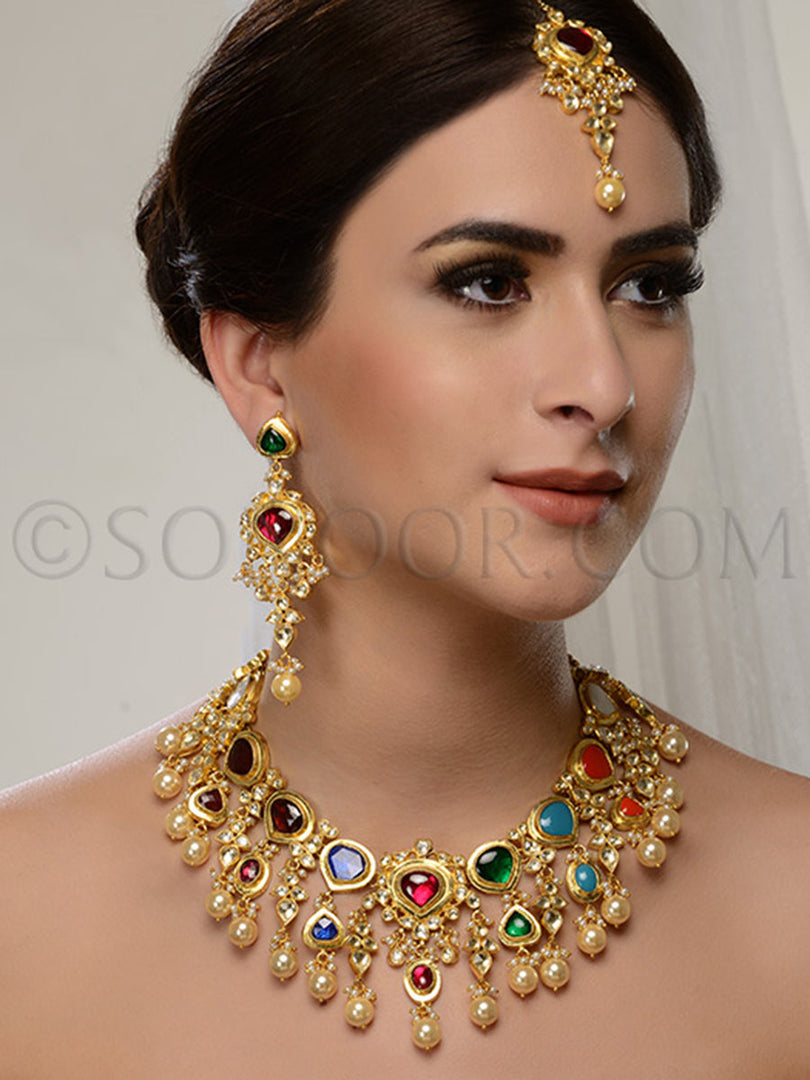 Malati Gold Plated Navratan Bridal Set