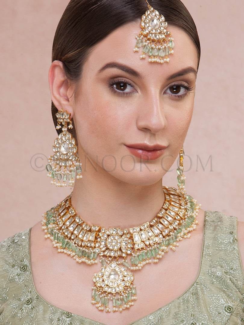 Donna Antique Gold Plated Jade Bridal Set