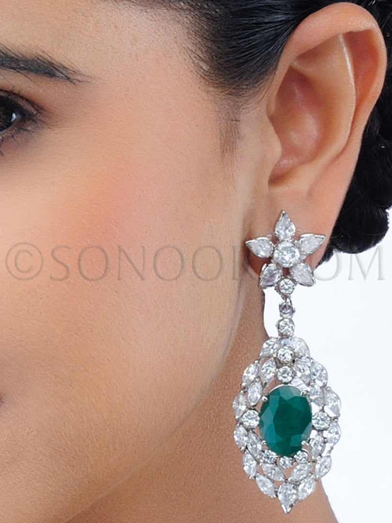 Cubic Zirconia Big green stone Earrings