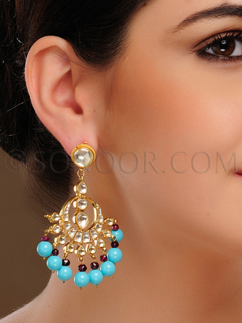 Kundan Turquoise Ruby Chand Bali
