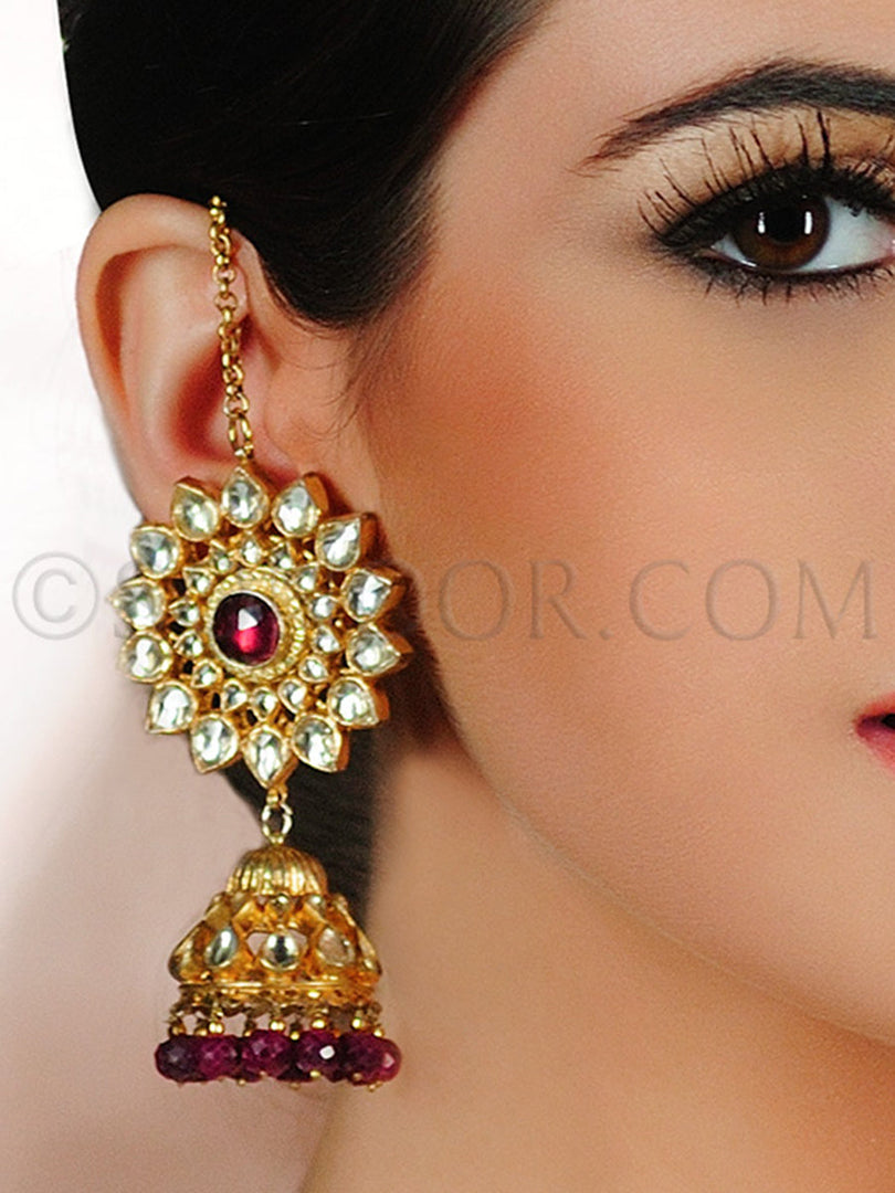 Urshi Kundan Ruby Jhumki Style Earrings