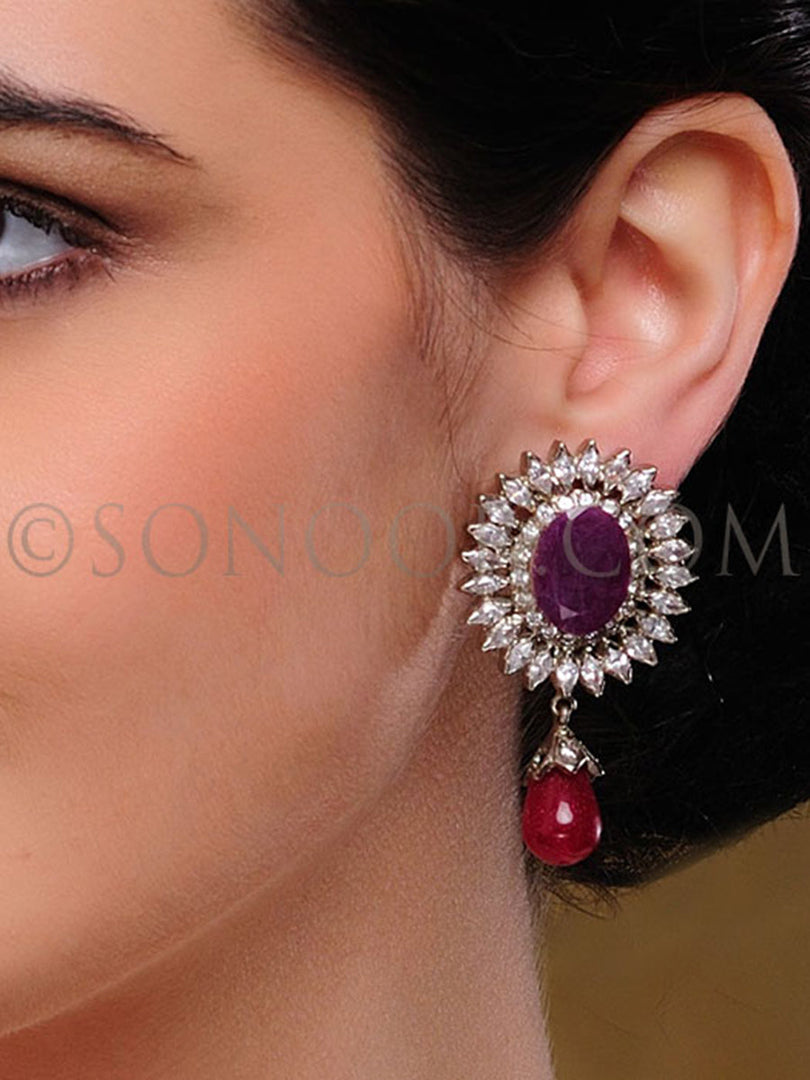 Antique Ruby Cubic Zirconia Earrings
