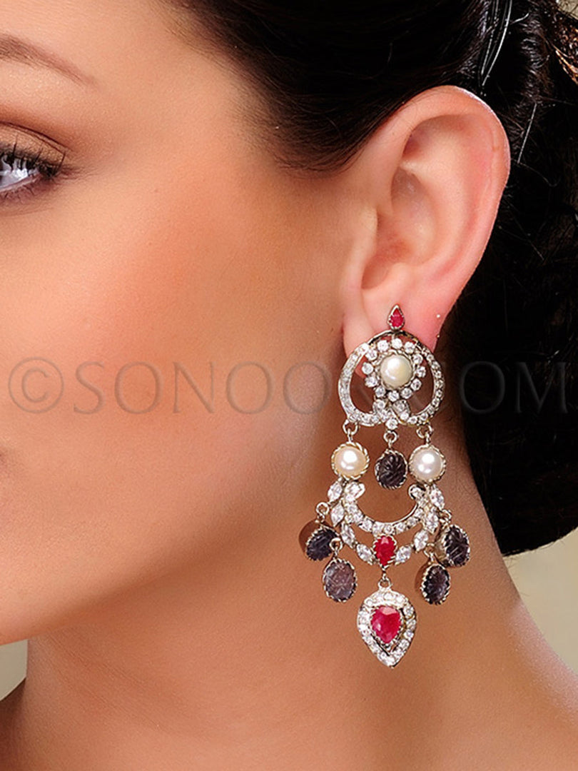 Cubic Zirconia Jade Pearl Handcrafted Earrings