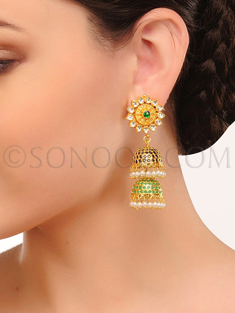 Kundan Green Stone Jhumka