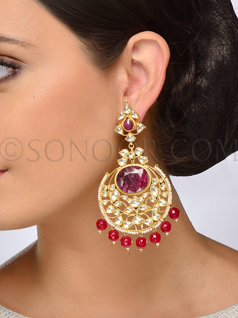 Kundan Ruby Red Jade Drop Earrings
