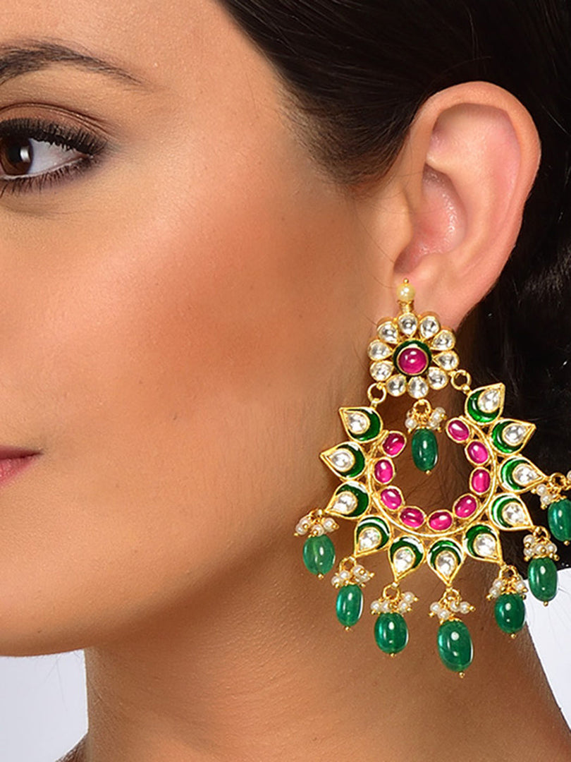 Kundan Meena Kari Earrings
