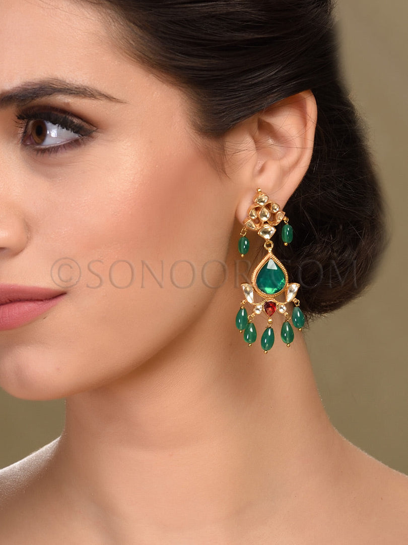 Kundan Green Jade Earrings