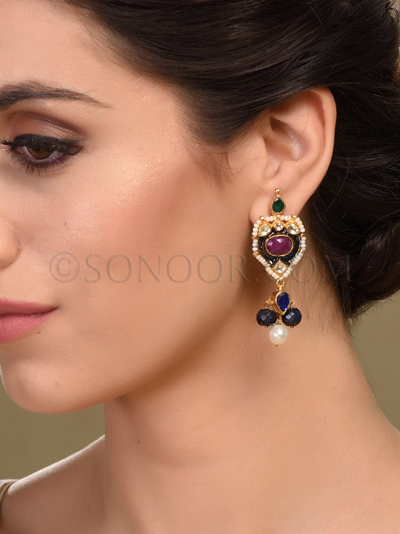 Kundan Ruby Meena Kari Earrings