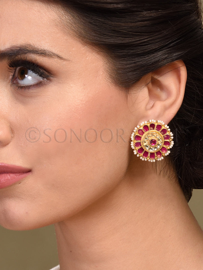 Kundan Red Stone Stud Earrings