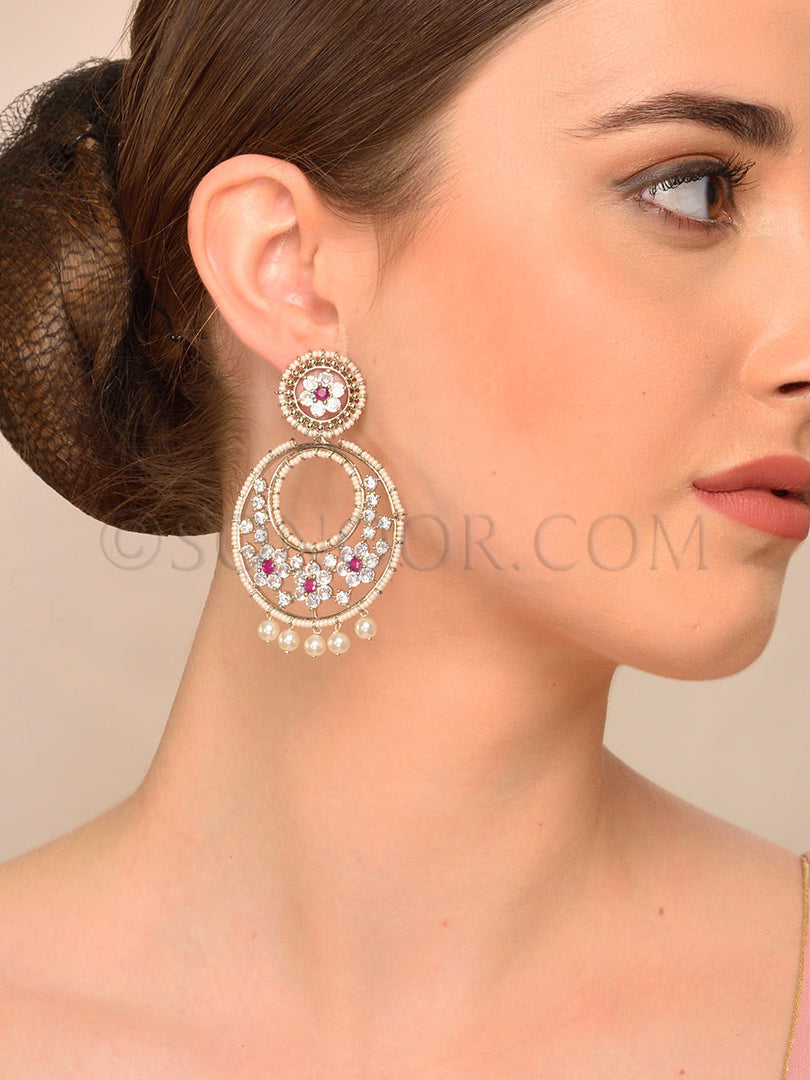 Cubic Zirconia Ruby Chand Bali Earrings