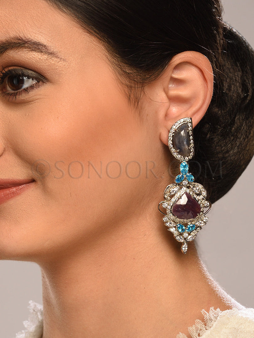 Victorian Smoky Stone Cubic Zirconia Earrings