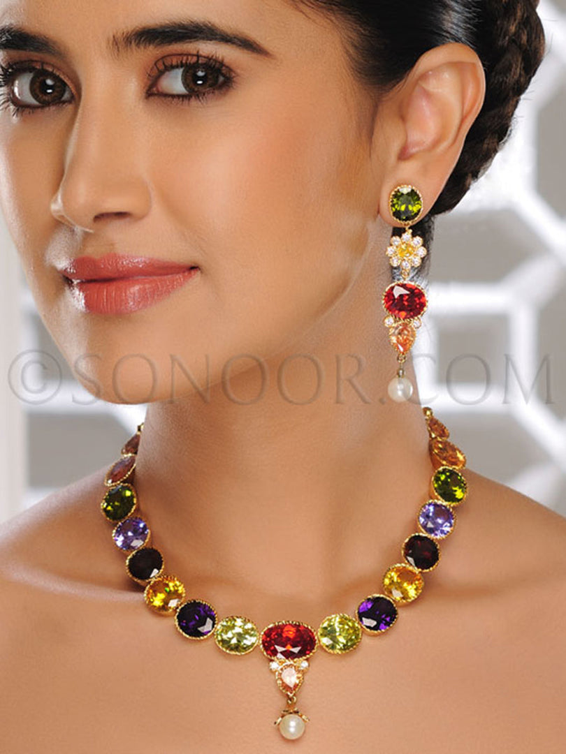 Luhina Cubic Zirconia Multi-Color Stone Necklace Set