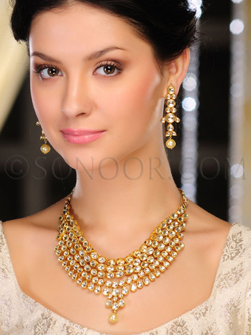 Sana Antique Gold Plated Kundan Necklace Set