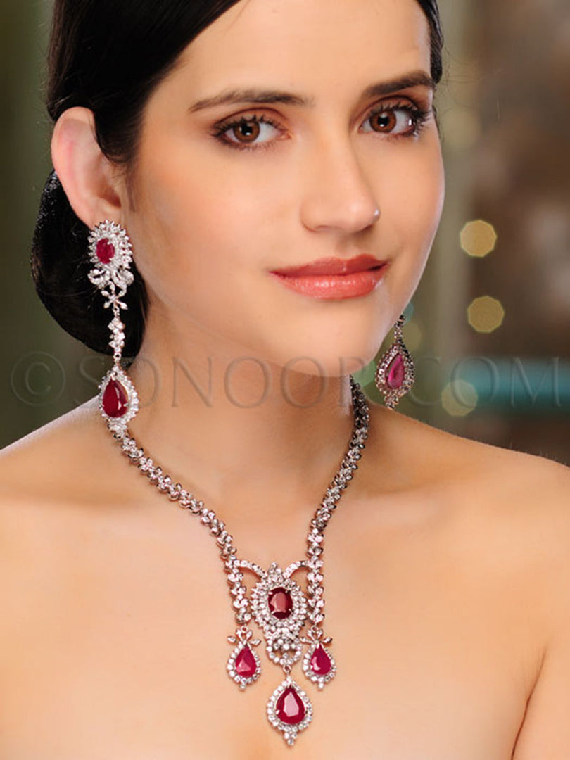 Arshi Victorian Ruby Cubic Zirconia Stone Necklace Set