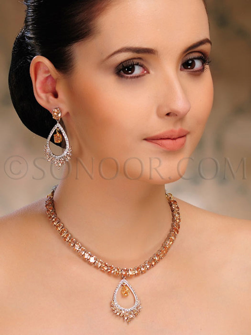 Asmita Victorian Colored Cubic Zirconia Stone Necklace Set
