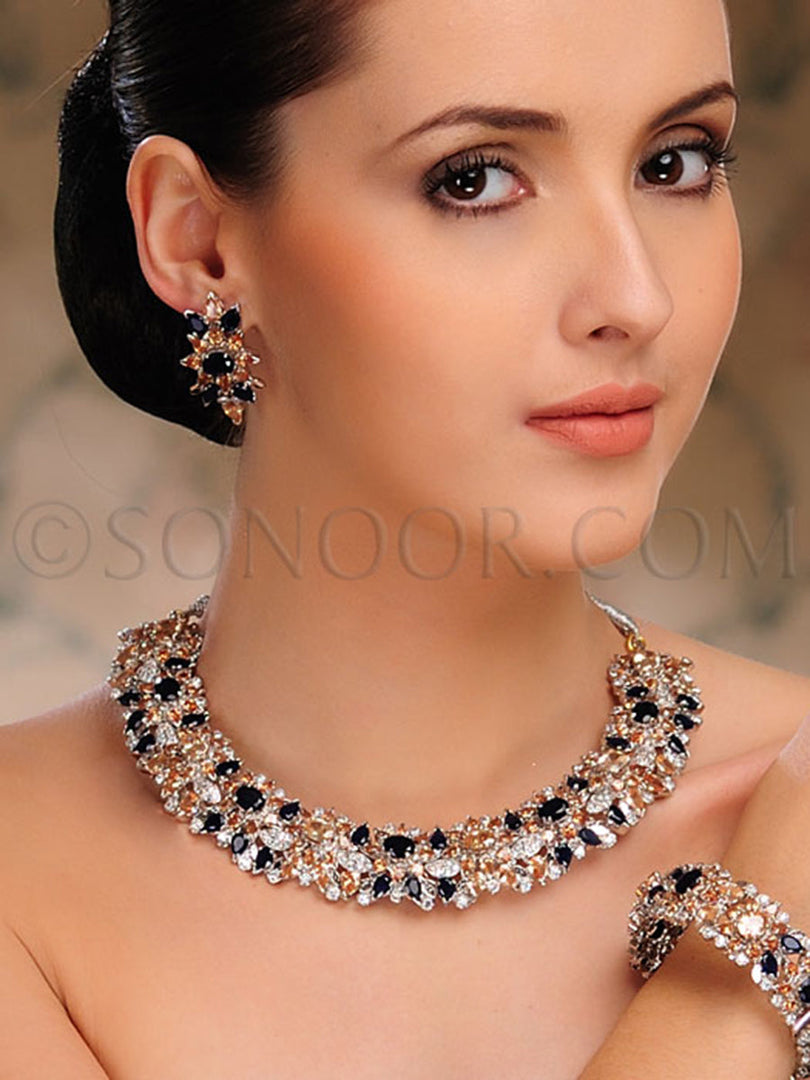 Naira Victorian Cubic Zirconia Black Stone Necklace Set