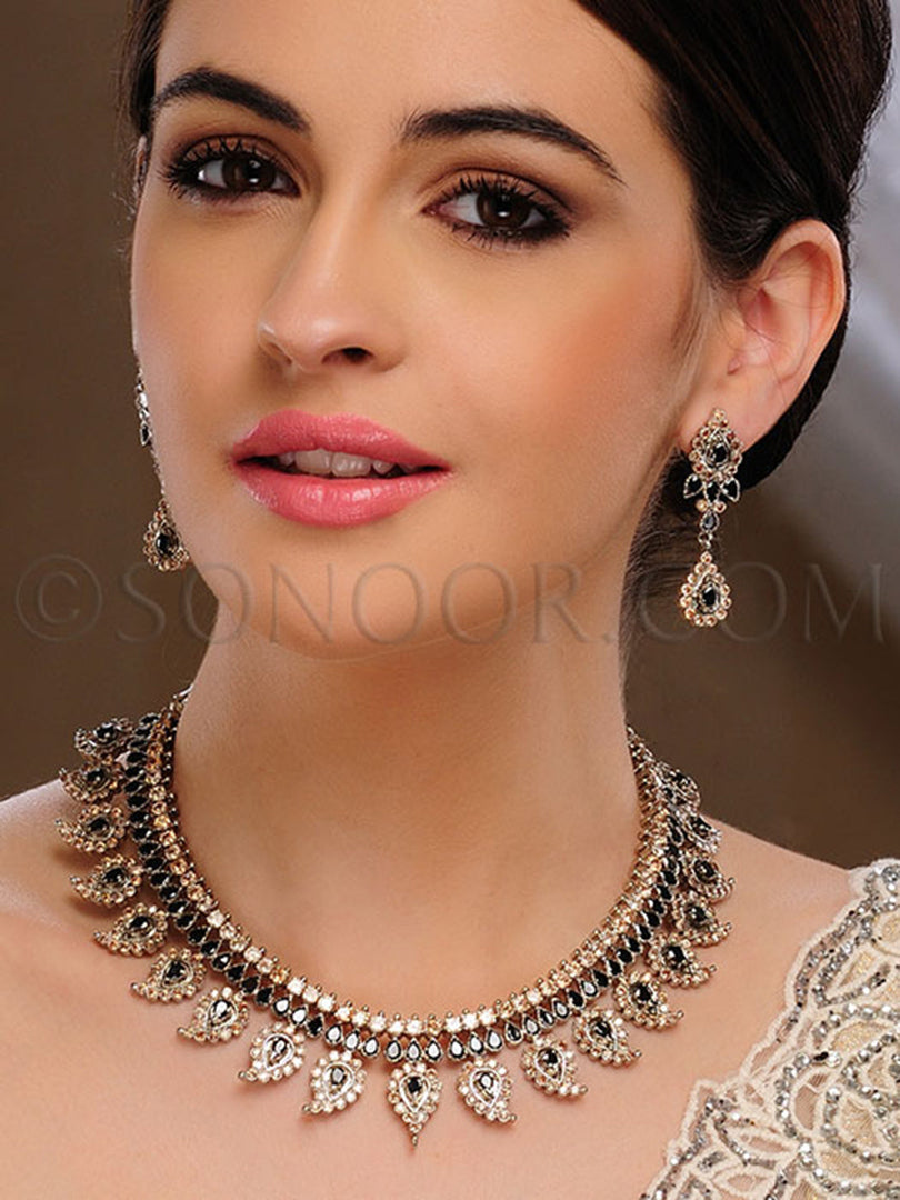 Varsha Victorian Black Cubic Zirconia Stone Necklace Set