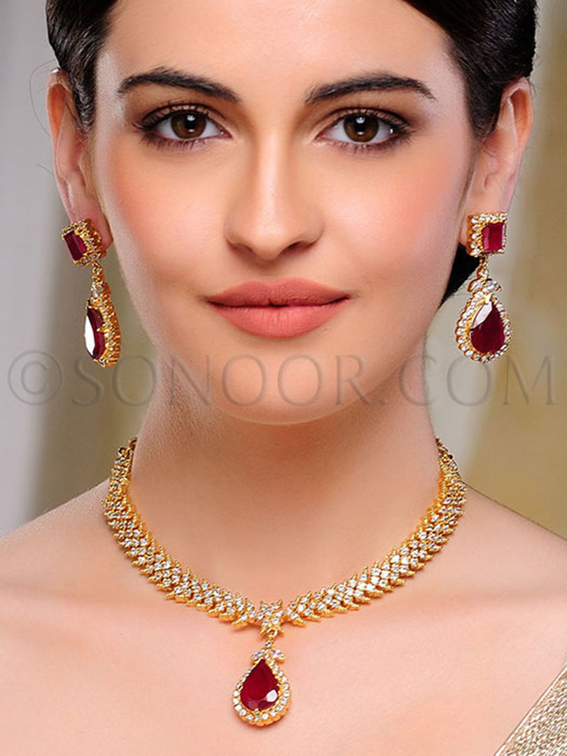Jarul Gold Finish Cubic Zirconia Stone Necklace Set