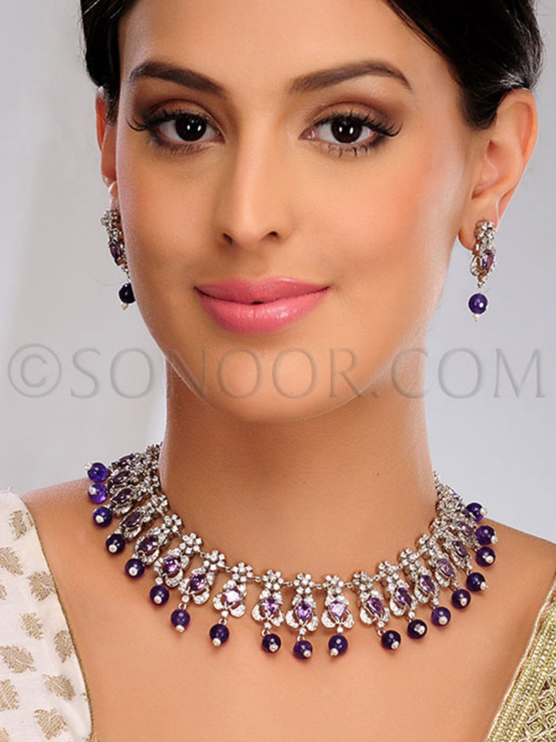 Mohi Amethysts Cubic Zirconia Necklace Set