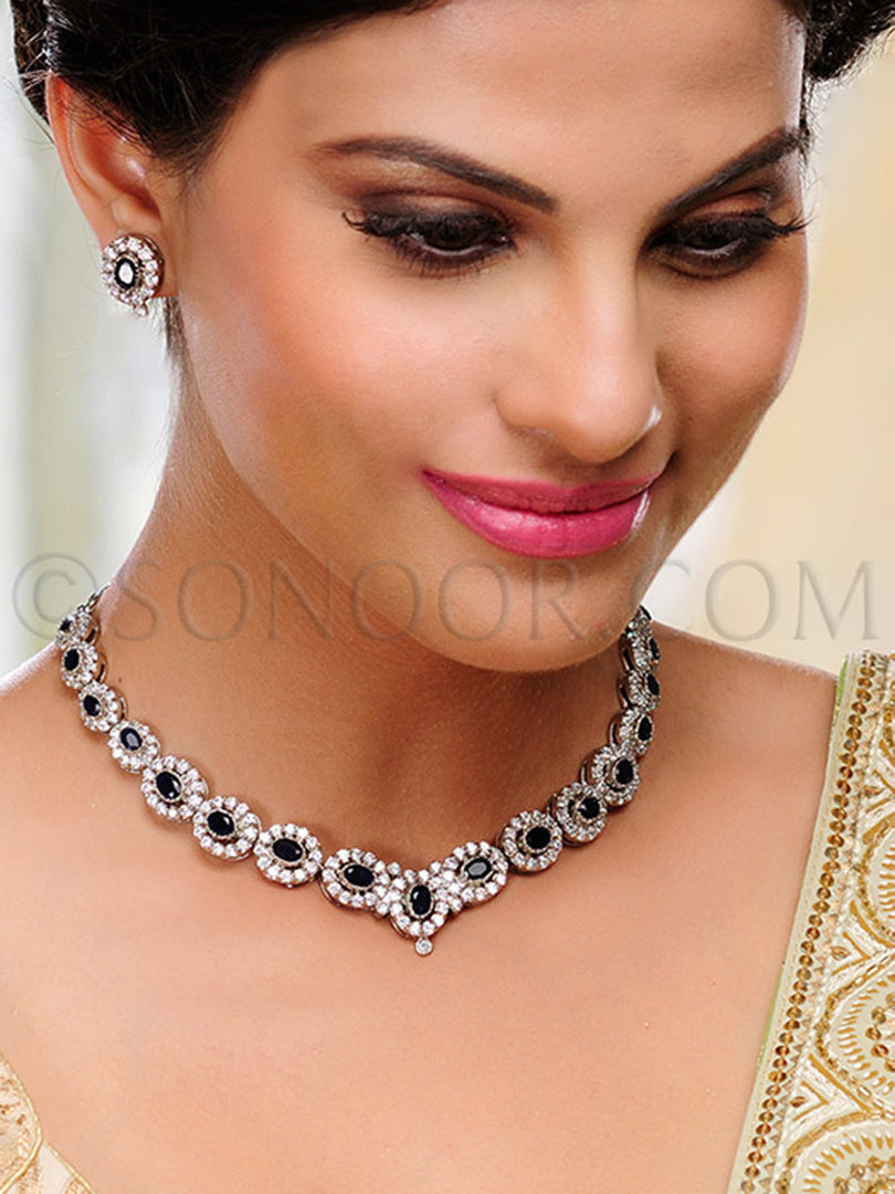 Maham Silver Finish Cubic Zirconia Necklace Set