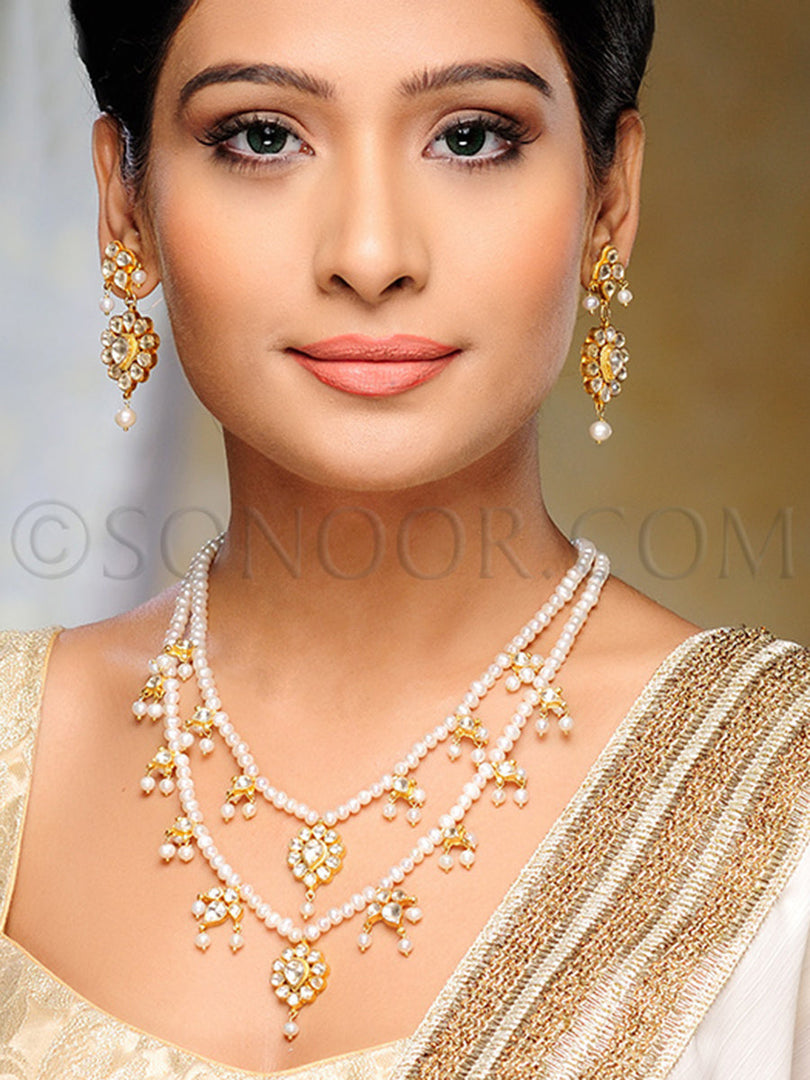 Fabina Gold Plated Pearl String Necklace Set